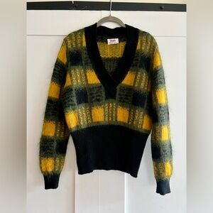 Sisley Mohair/Wool Vintage Italian Yellow and Black V-Neck Sweater